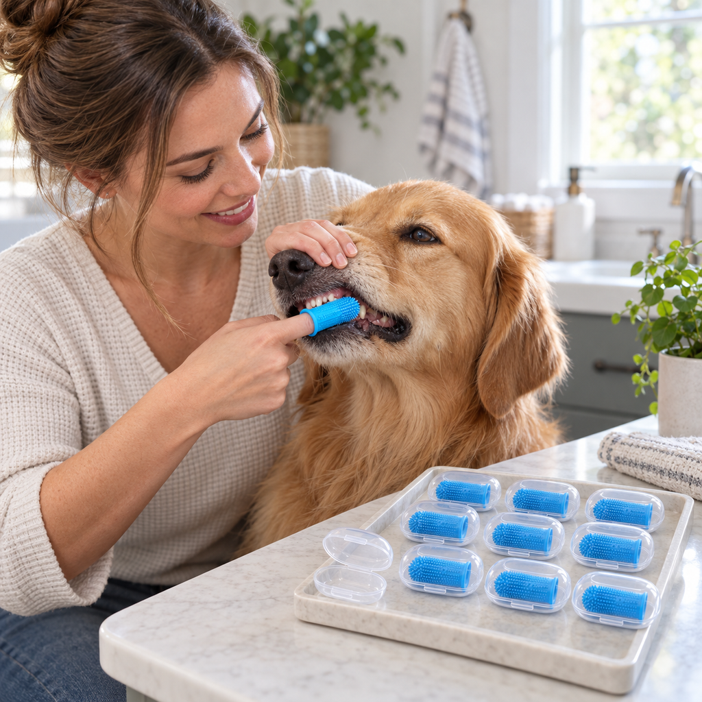 POUPIPETS Dog Toothbrush – 360° Silicone Finger Brush for Dogs & Cats, 2 Pack