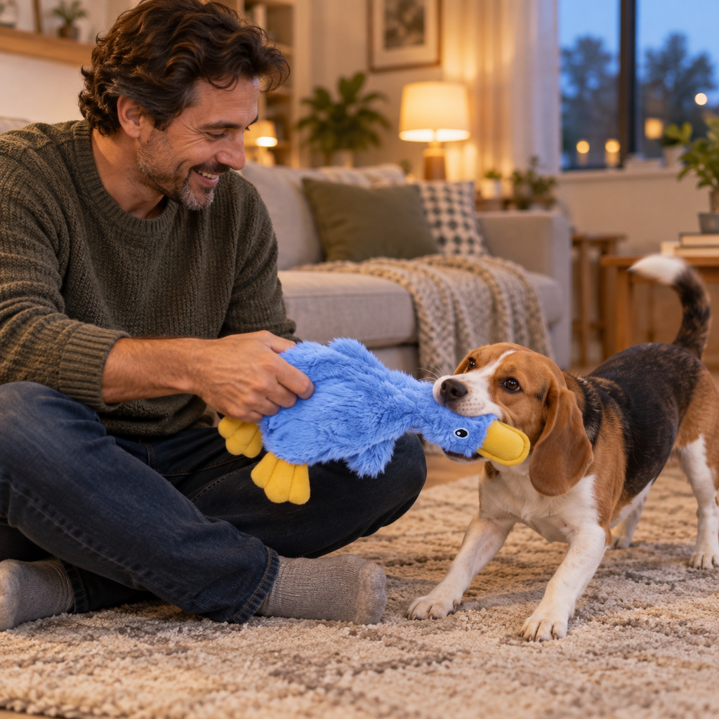 POUPIPETS Squeaky Dog Toy – Plush Crinkle Duck Interactive Chew Toy for Dogs