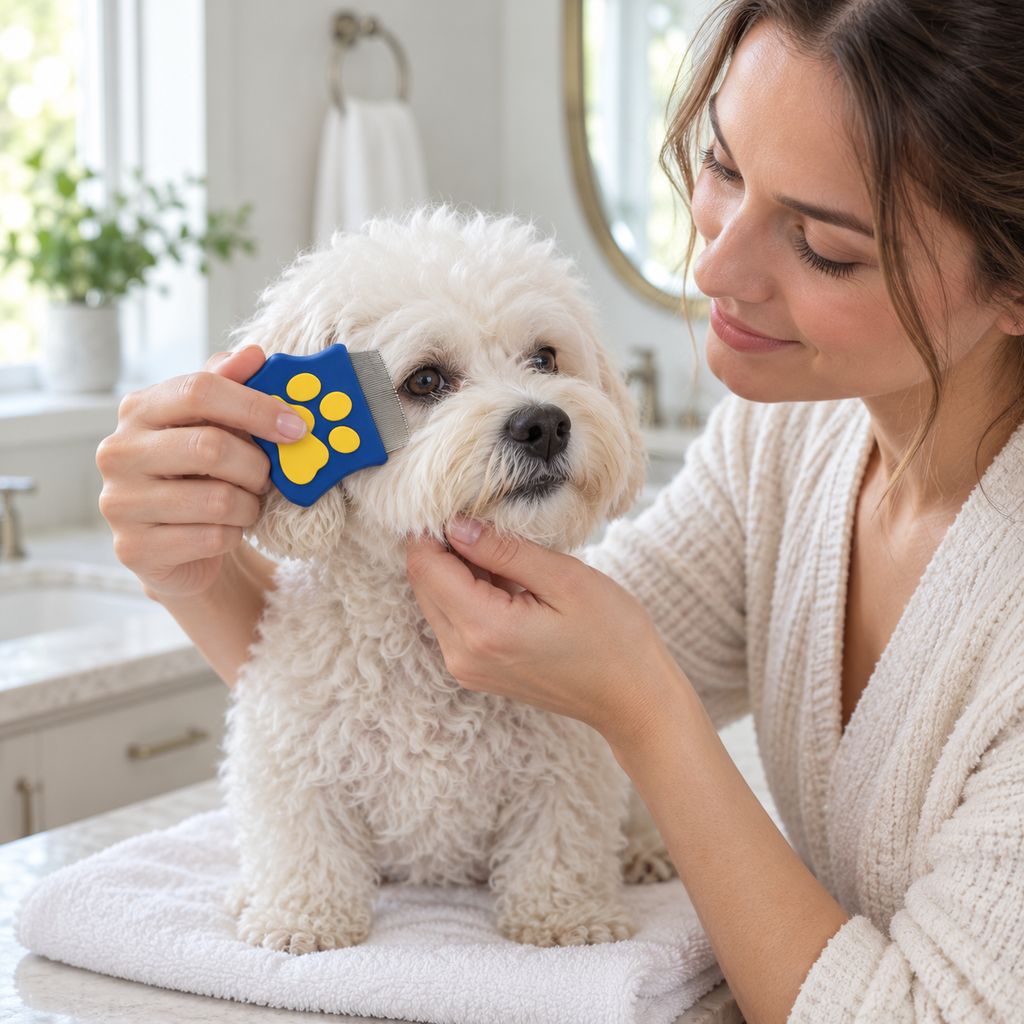POUPIPETS Pet Eye Comb – Stainless Steel Tear Stain Remover for Dogs & Cats