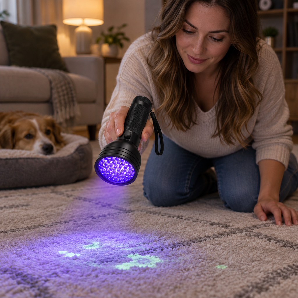 POUPIPETS UV Flashlight – 51 LED Black Light Pet Urine & Stain Detector for Dogs & Cats