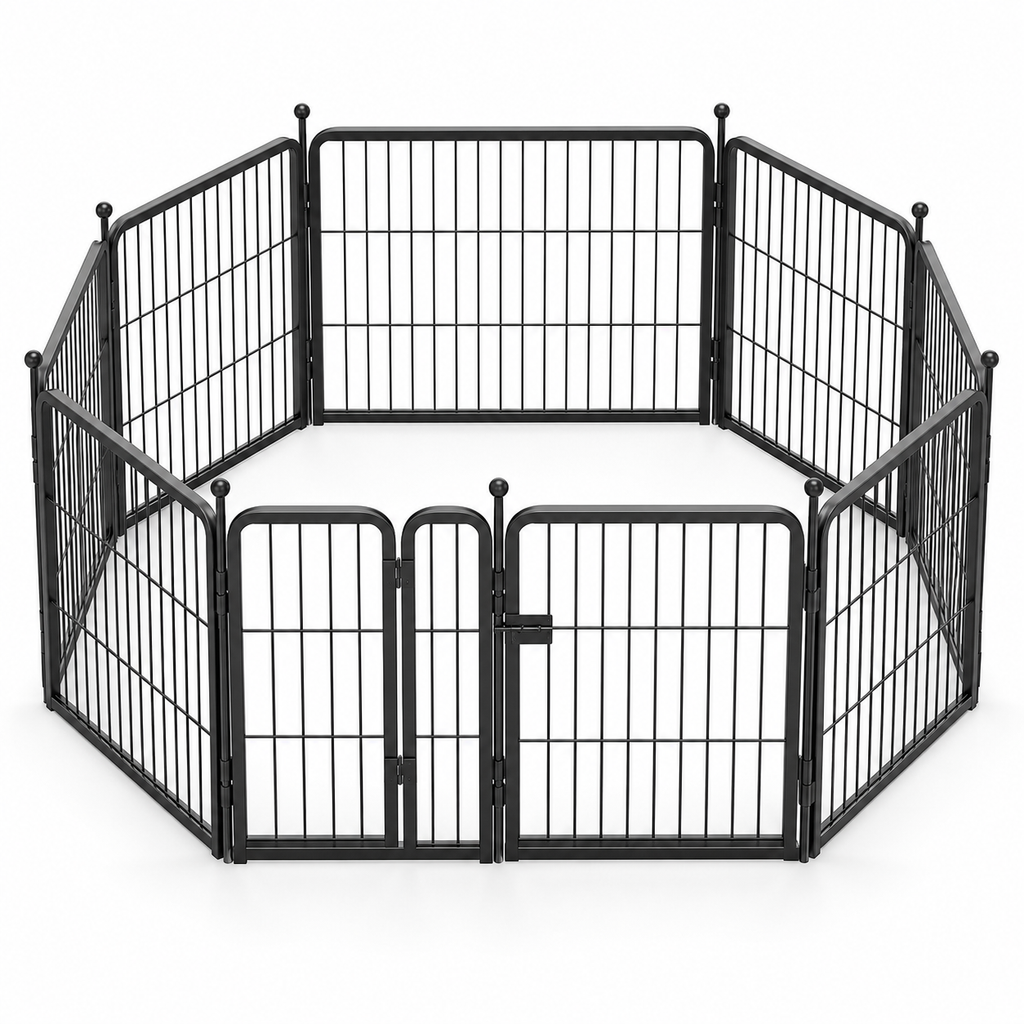 POUPIPETS Dog Playpen – 24" 8-Panel Indoor Outdoor Metal Exercise Pen with Gate