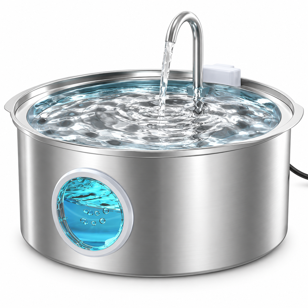 POUPIPETS Dog Water Fountain – 7L Stainless Steel Large Dog Drinking Fountain