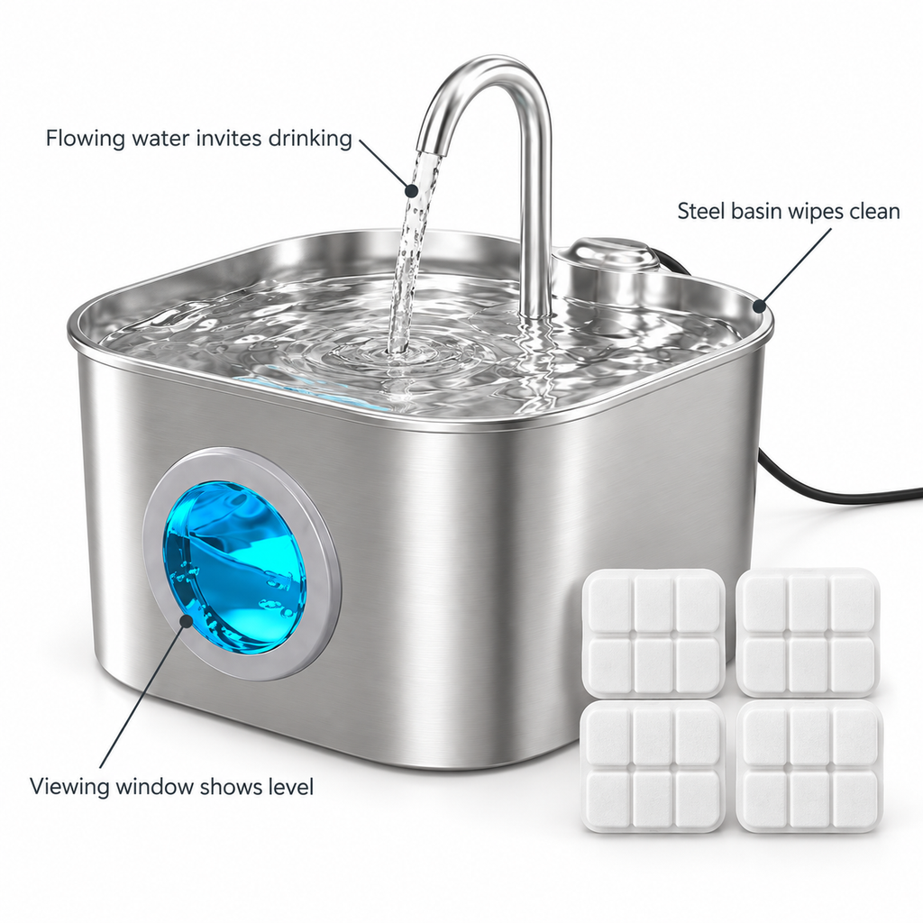 POUPIPETS Cat Water Fountain – 74oz Stainless Steel Indoor Pet Drinking Fountain