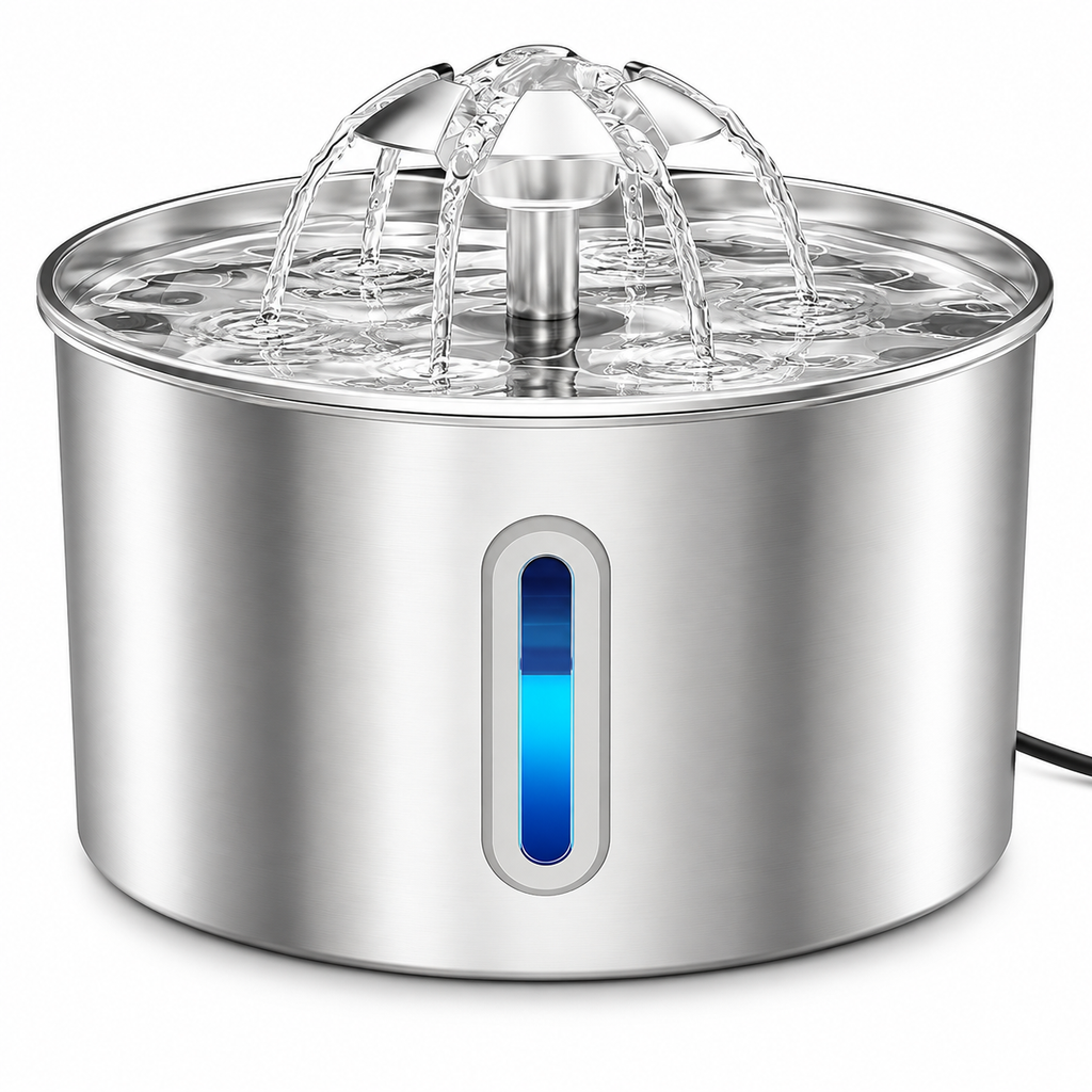 POUPIPETS Stainless Steel Cat Water Fountain – 2.2L Automatic Pet Water Dispenser