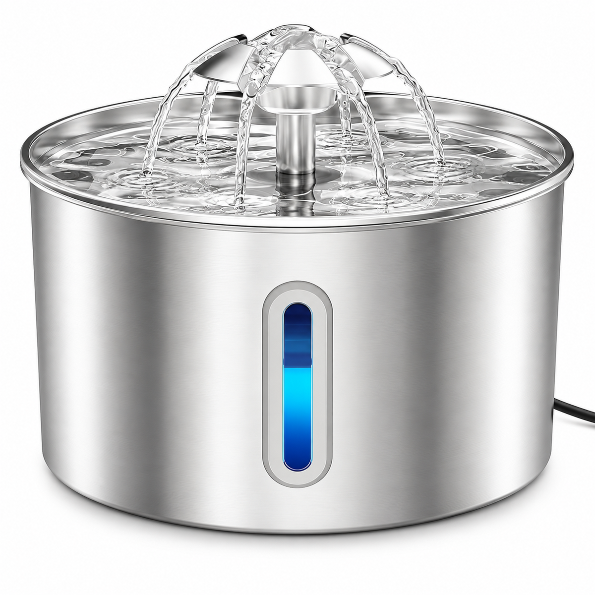 POUPIPETS Stainless Steel Cat Water Fountain – 2.2L Automatic Pet Water Dispenser