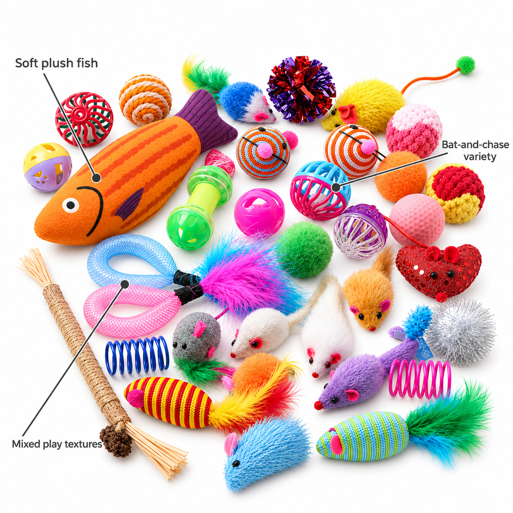 POUPIPETS Cat Toy Variety Pack – 20 Piece Interactive Kit with Catnip Mice & Balls