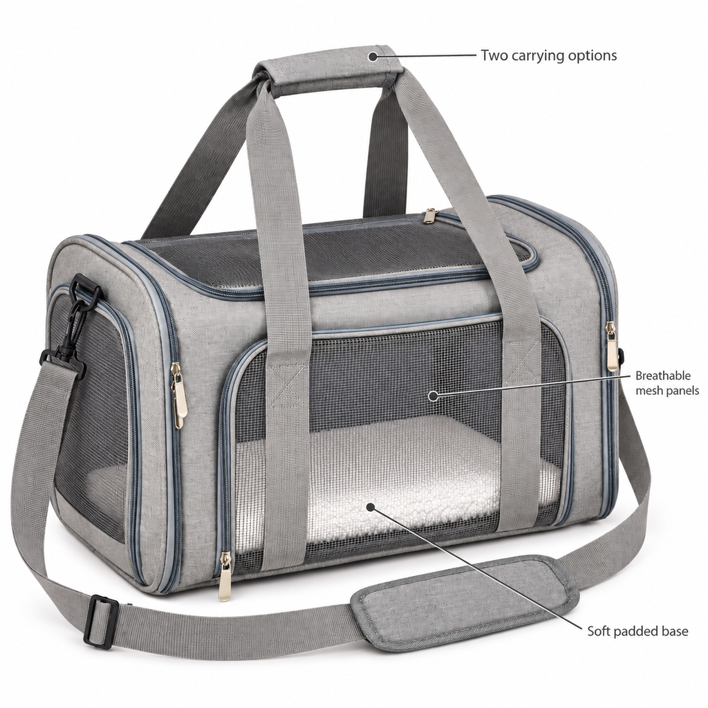POUPIPETS Pet Carrier – Soft Sided TSA Airline Approved Travel Bag for Cats & Small Dogs