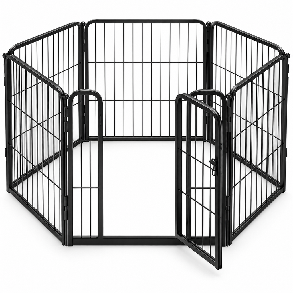 POUPIPETS Dog Playpen – 24" Indoor 6-Panel Metal Puppy Exercise Pen with Gate