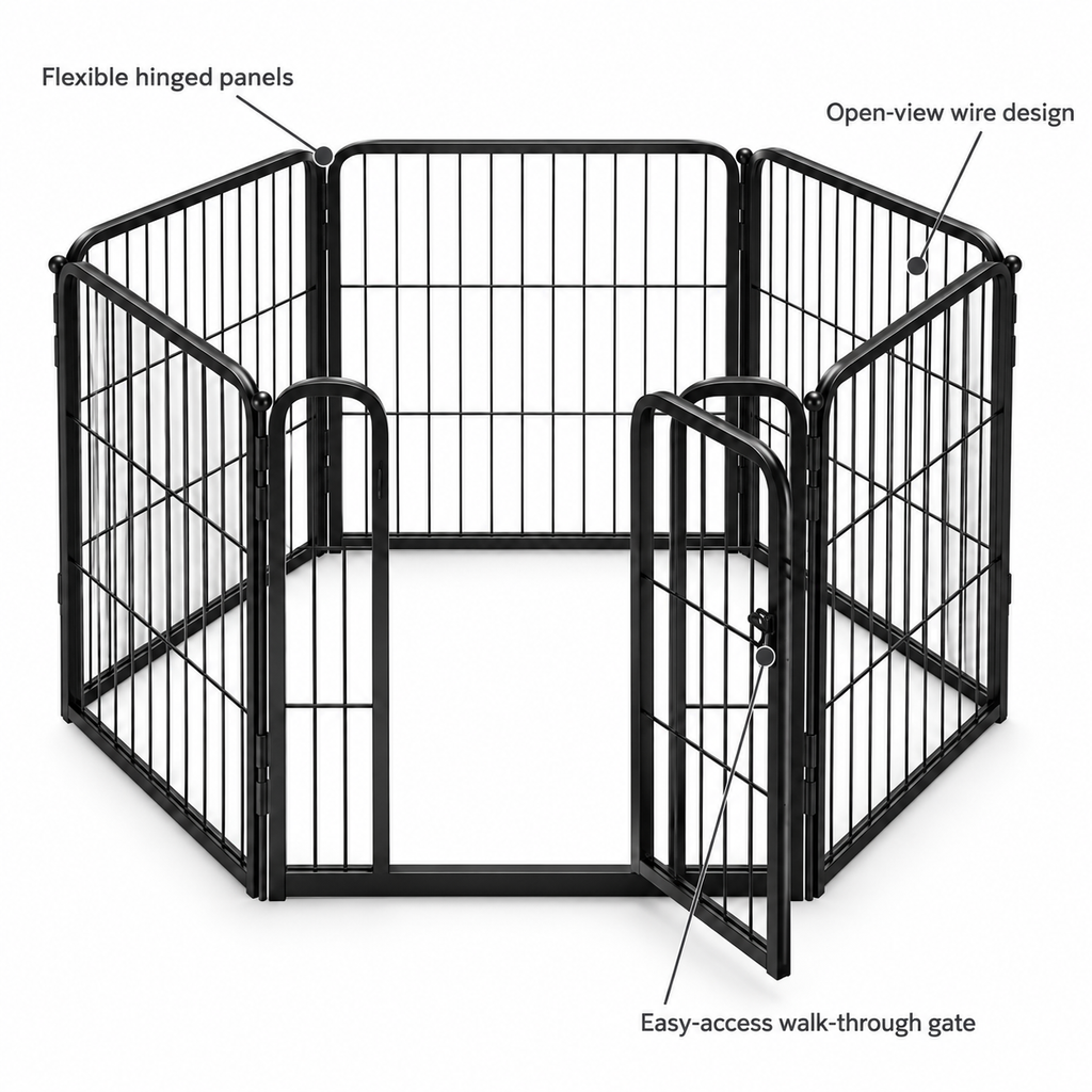 POUPIPETS Dog Playpen – 24" Indoor 6-Panel Metal Puppy Exercise Pen with Gate