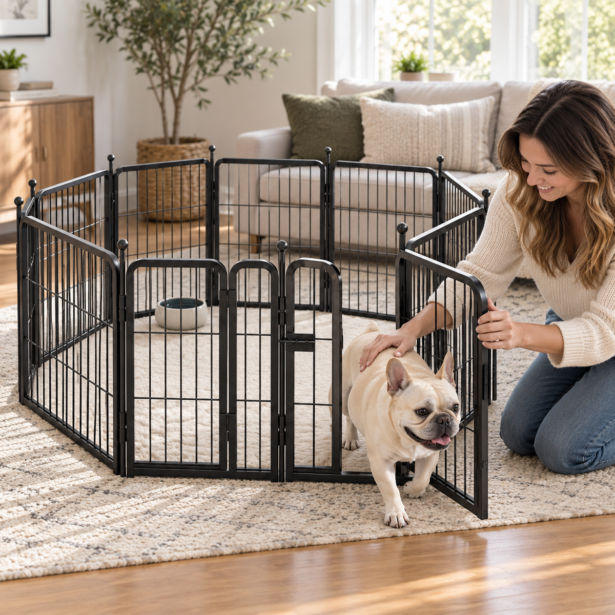 POUPIPETS Dog Playpen – 24" 8-Panel Indoor Outdoor Metal Exercise Pen with Gate