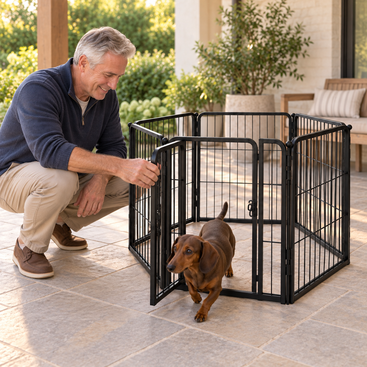 POUPIPETS Dog Playpen – 24" Indoor 6-Panel Metal Puppy Exercise Pen with Gate