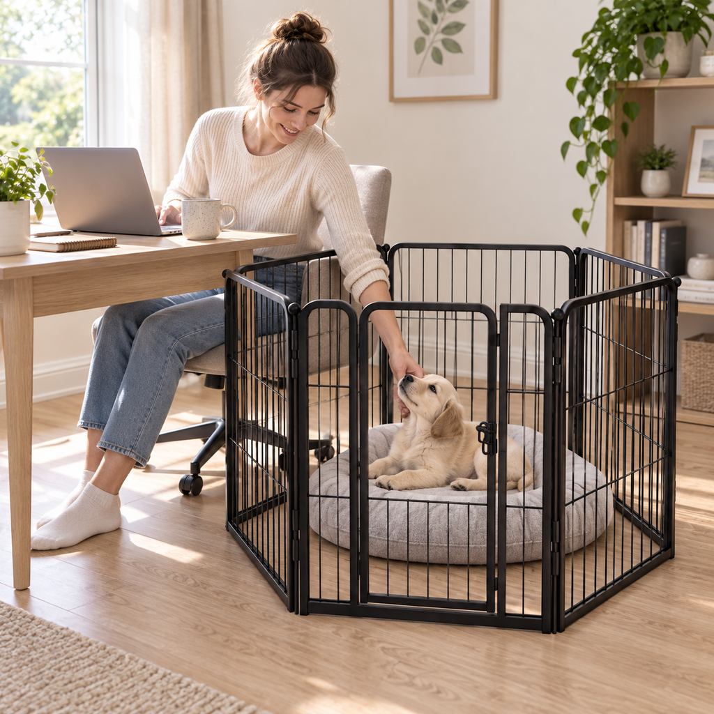 POUPIPETS Dog Playpen – 24" Indoor 6-Panel Metal Puppy Exercise Pen with Gate