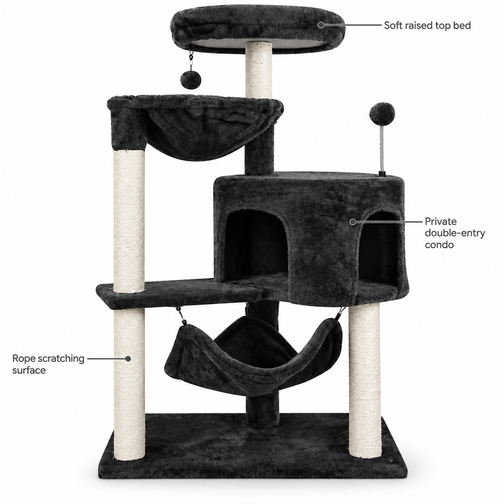POUPIPETS Cat Tree – Multi-Level Tower with Condo, Hammocks & Sisal Scratching Posts