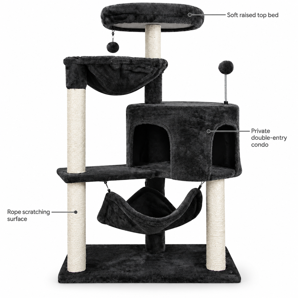 POUPIPETS Cat Tree – Multi-Level Tower with Condo, Hammocks & Sisal Scratching Posts