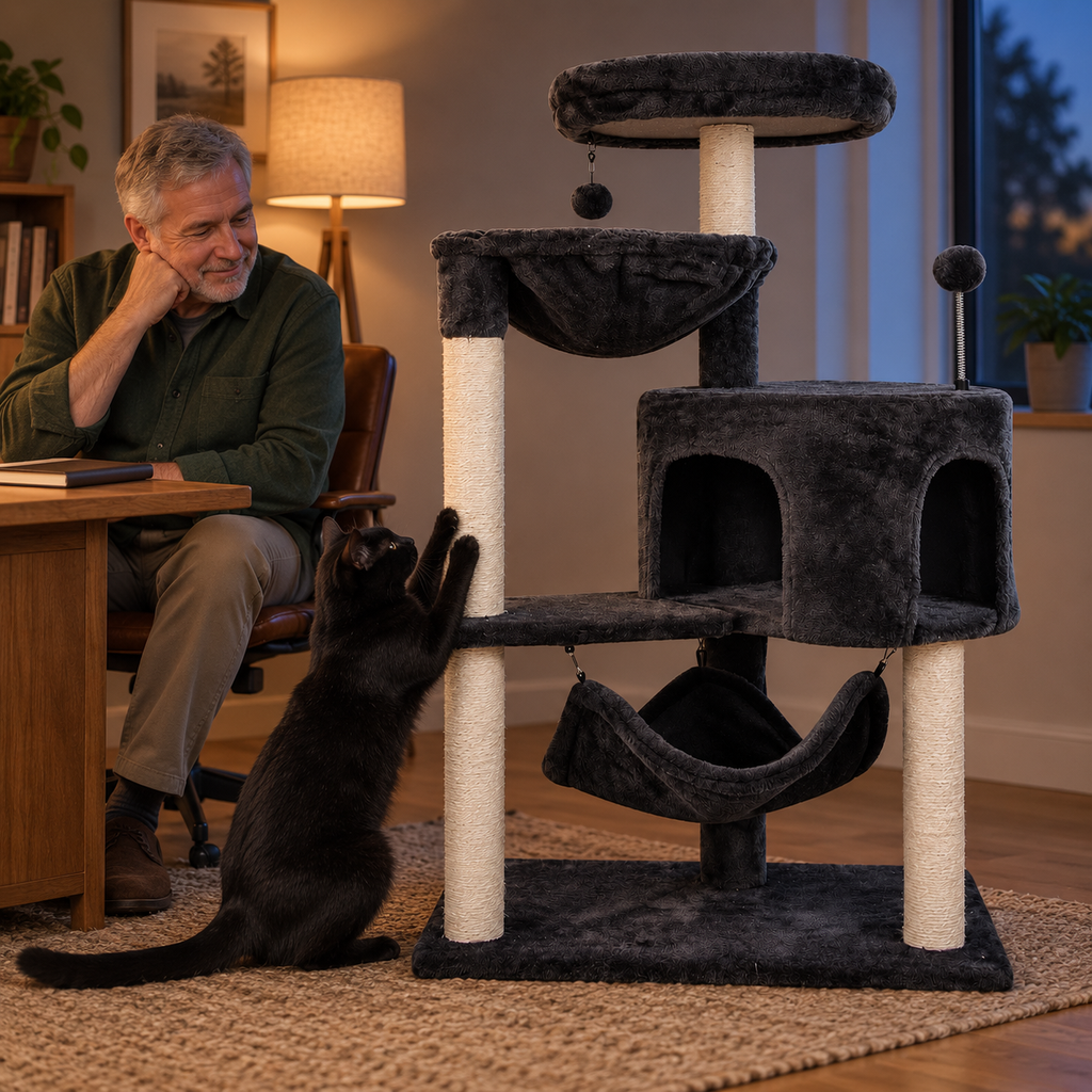 POUPIPETS Cat Tree – Multi-Level Tower with Condo, Hammocks & Sisal Scratching Posts