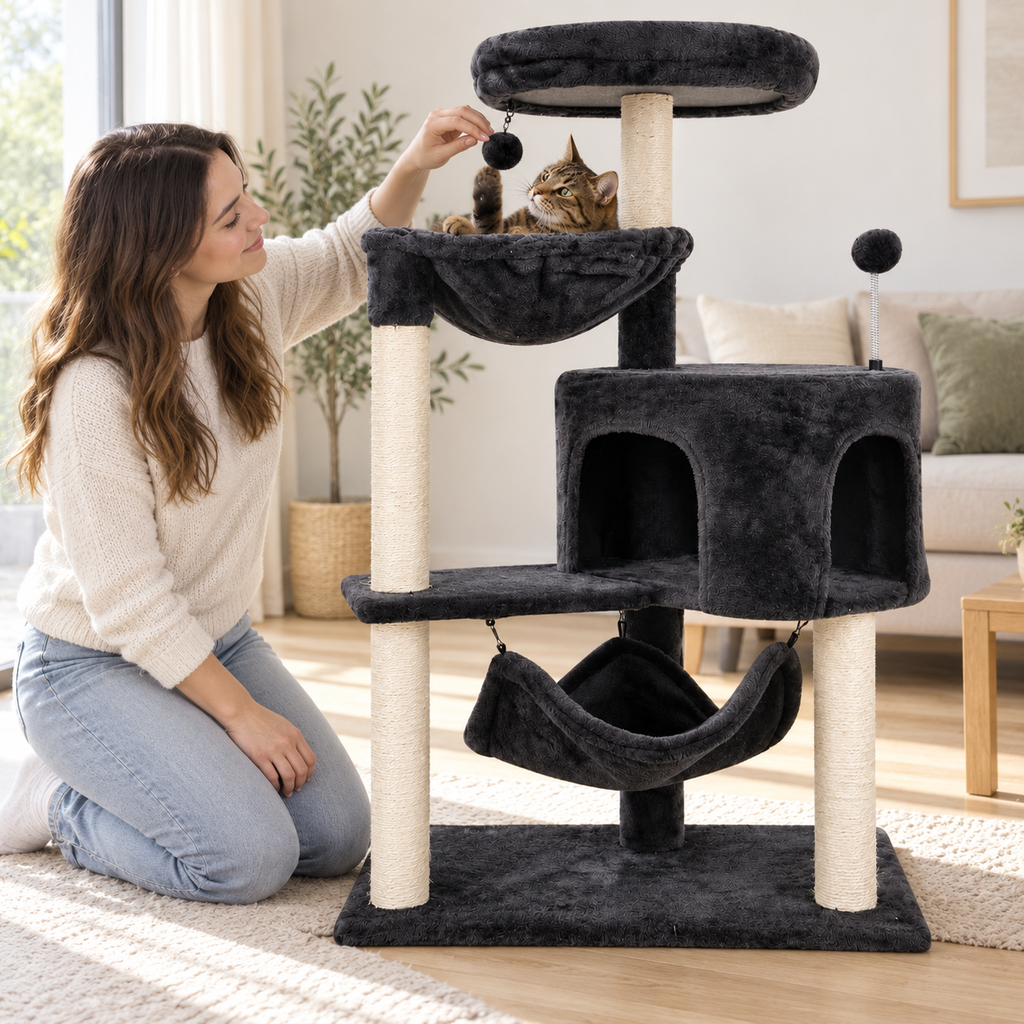 POUPIPETS Cat Tree – Multi-Level Tower with Condo, Hammocks & Sisal Scratching Posts