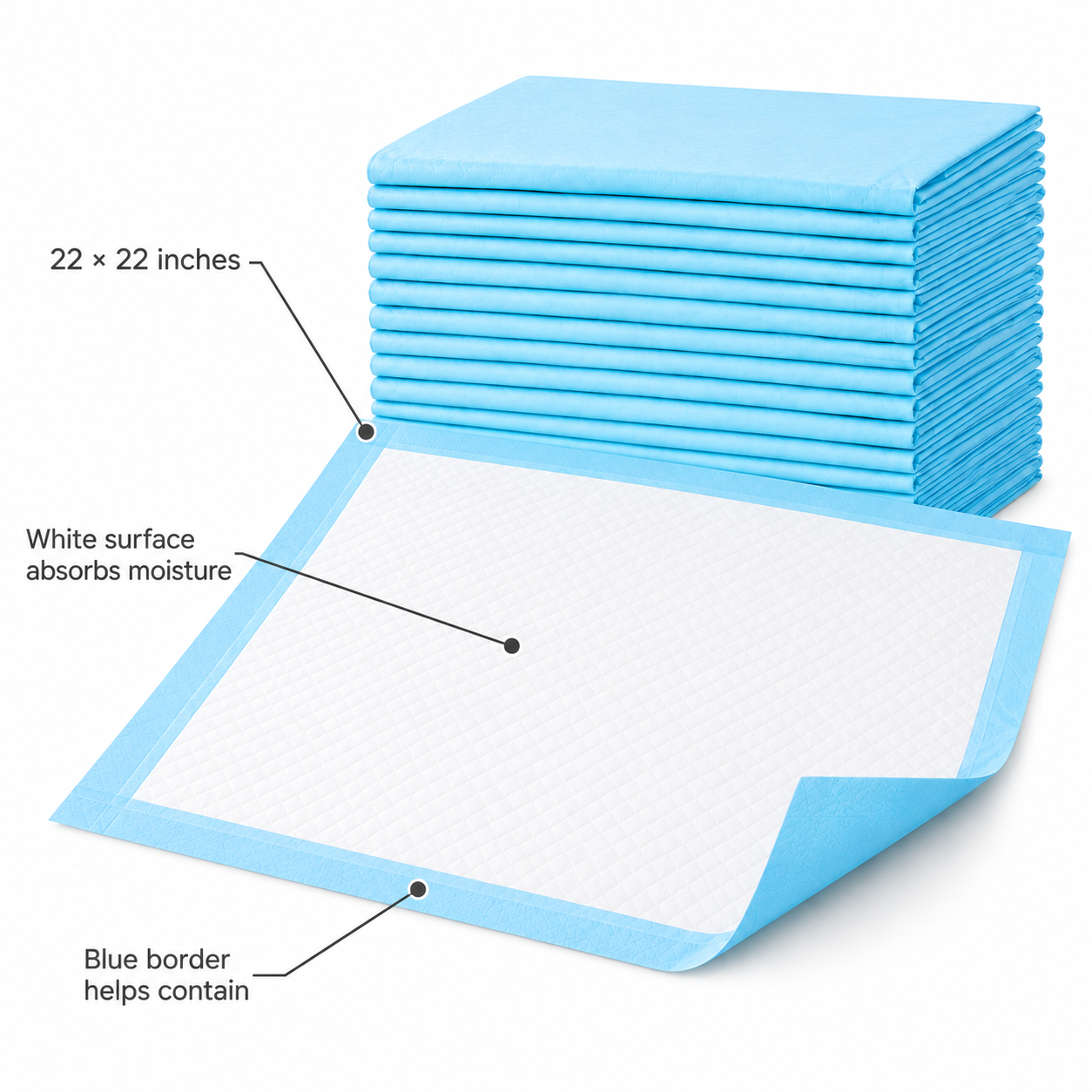 POUPIPETS Dog Training Pads – 22x22" Super Absorbent Leak-Proof Puppy Pee Pads, 50 Count