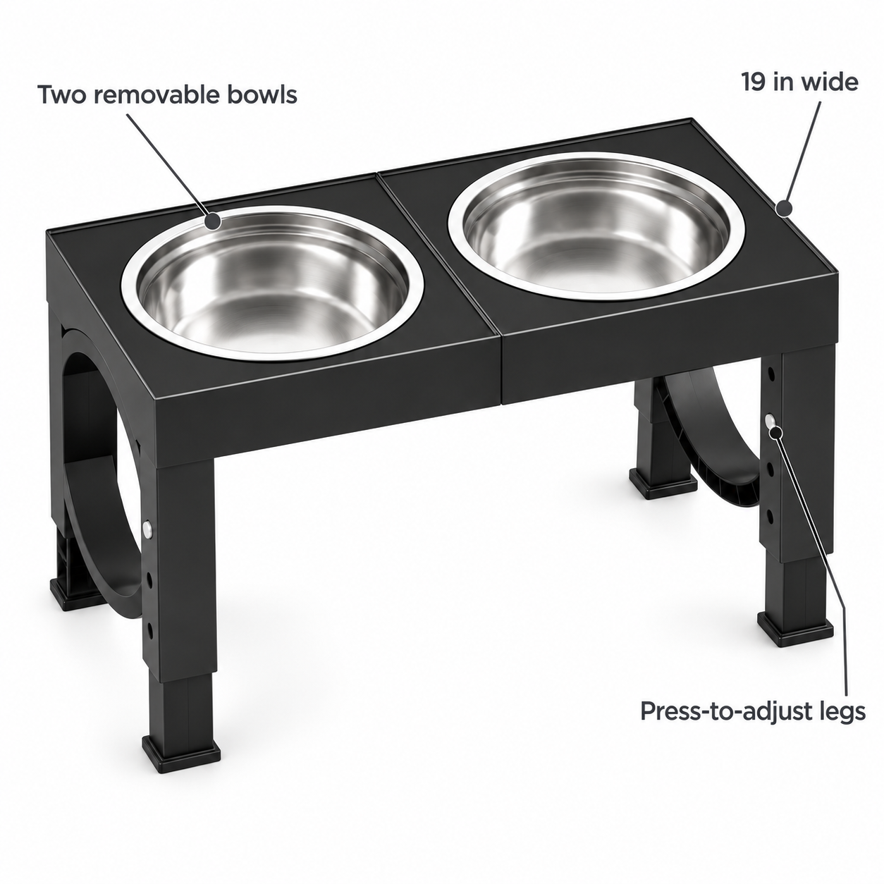 POUPIPETS Elevated Dog Bowls – Adjustable Raised Stand, 2 Stainless Steel Bowls, Large Dogs