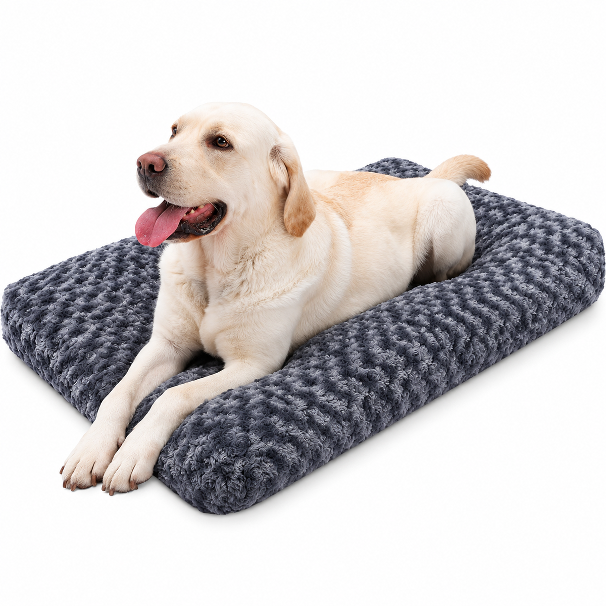 POUPIPETS Dog Bed – Washable Plush Crate Mat, Soft Cushioned 35 x 23 Inch Gray