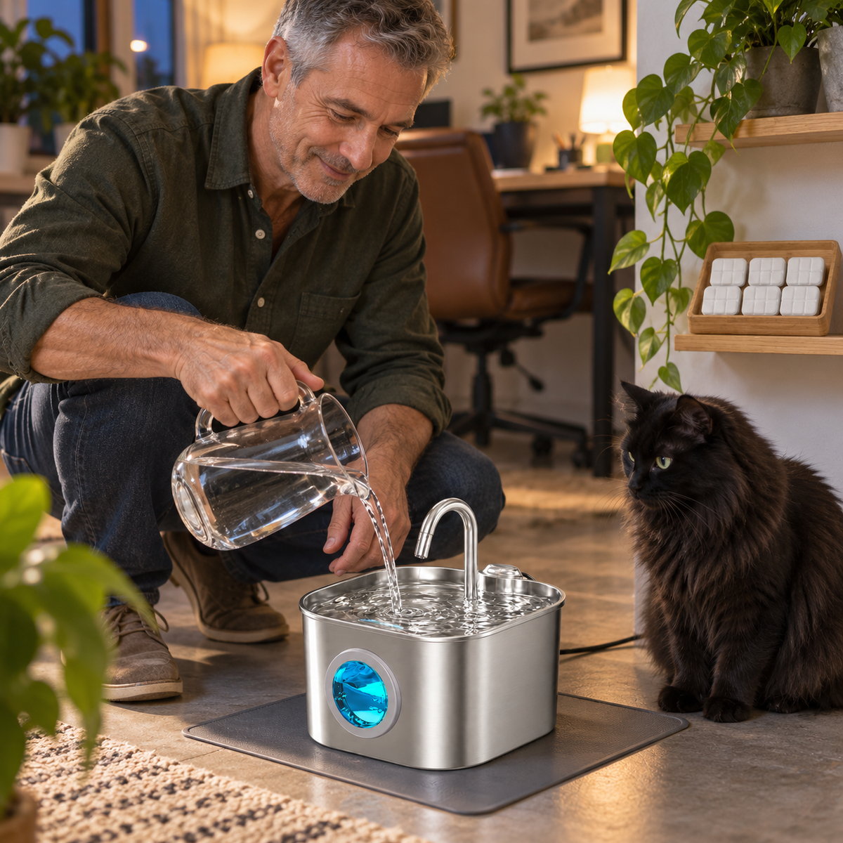 POUPIPETS Cat Water Fountain – 74oz Stainless Steel Indoor Pet Drinking Fountain