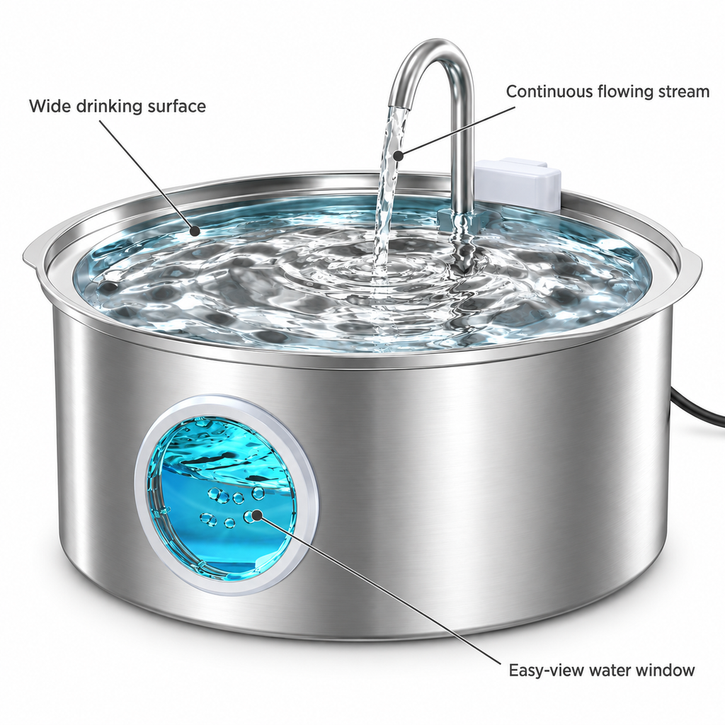POUPIPETS Dog Water Fountain – 7L Stainless Steel Large Dog Drinking Fountain