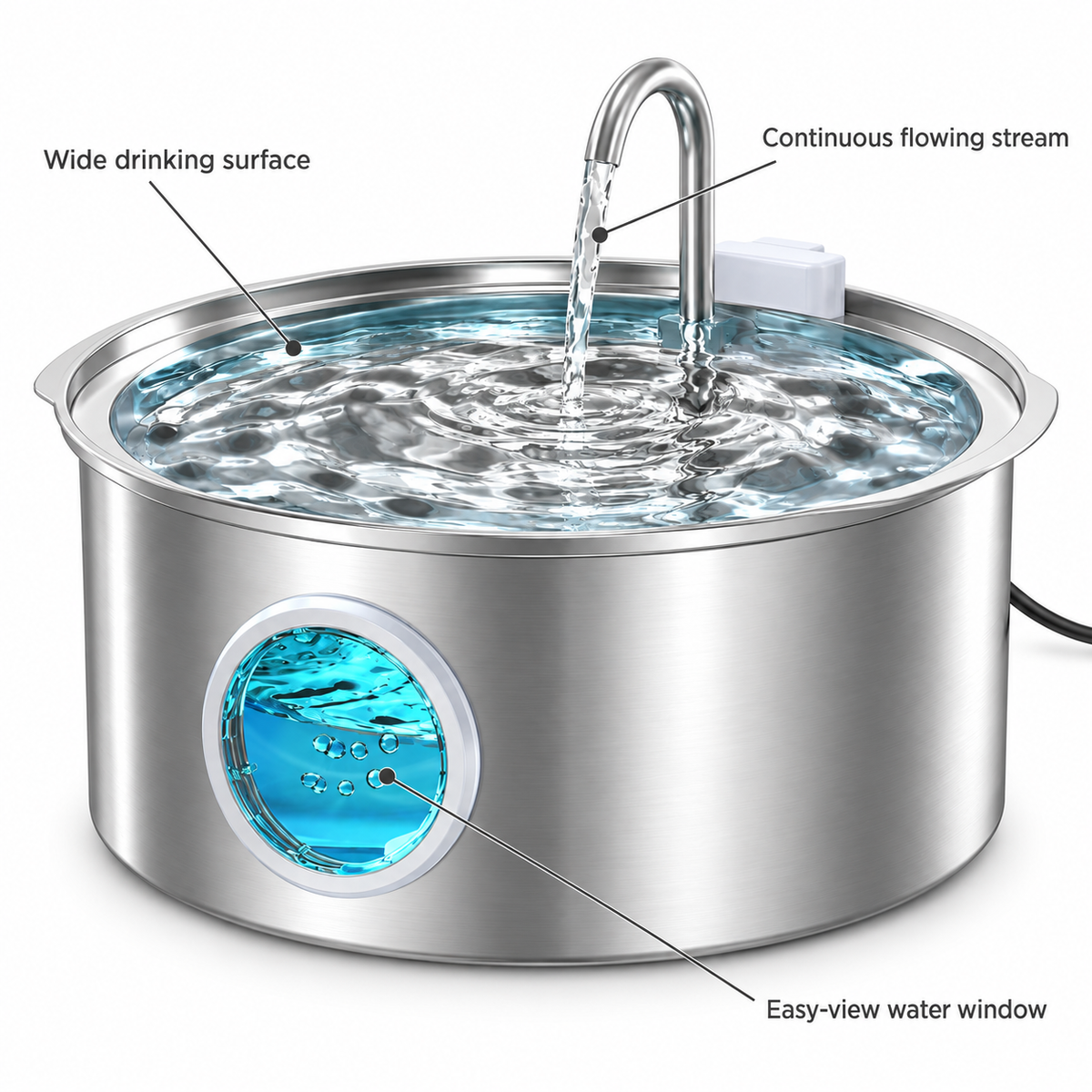 POUPIPETS Dog Water Fountain – 7L Stainless Steel Large Dog Drinking Fountain