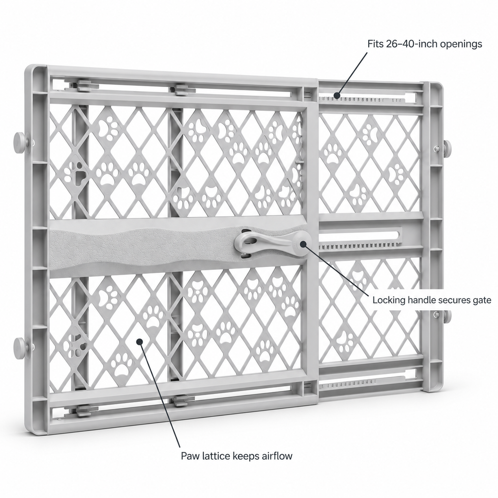 POUPIPETS Pet Gate – 26–40" Expandable Pressure Mount Dog Gate, 23" Tall, No Tools