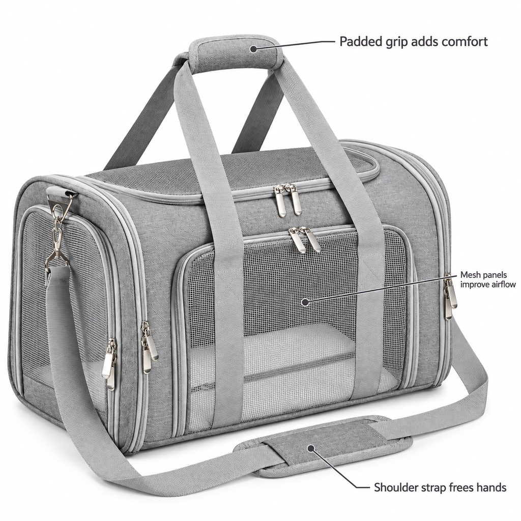 POUPIPETS Pet Carrier – Soft-Sided Collapsible Travel Bag for Cats & Small Dogs