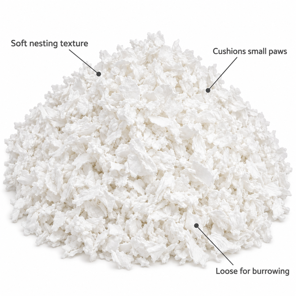 POUPIPETS Small Animal Paper Bedding, 49.2L Odor Control Absorbent White Bedding