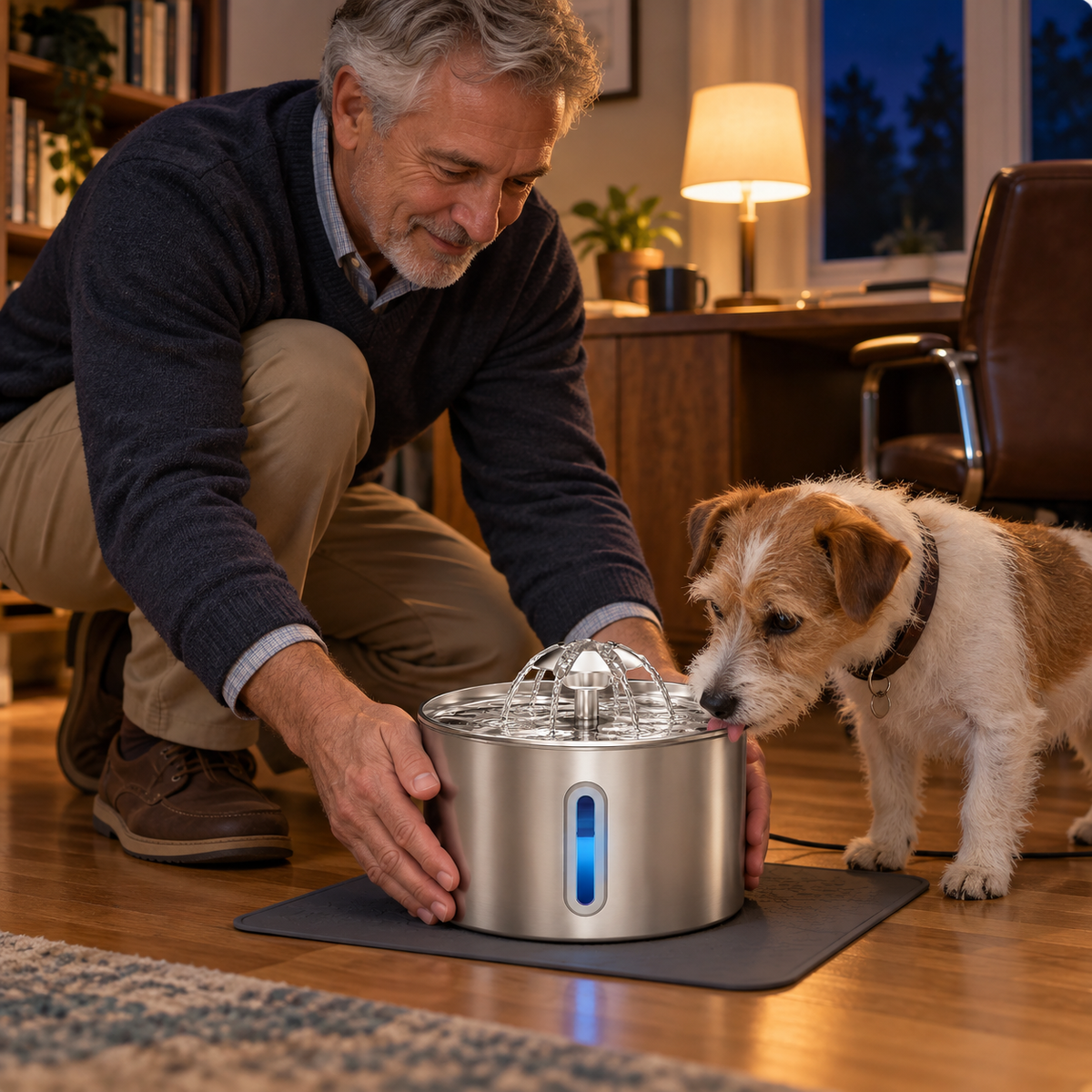 POUPIPETS Stainless Steel Cat Water Fountain – 2.2L Automatic Pet Water Dispenser