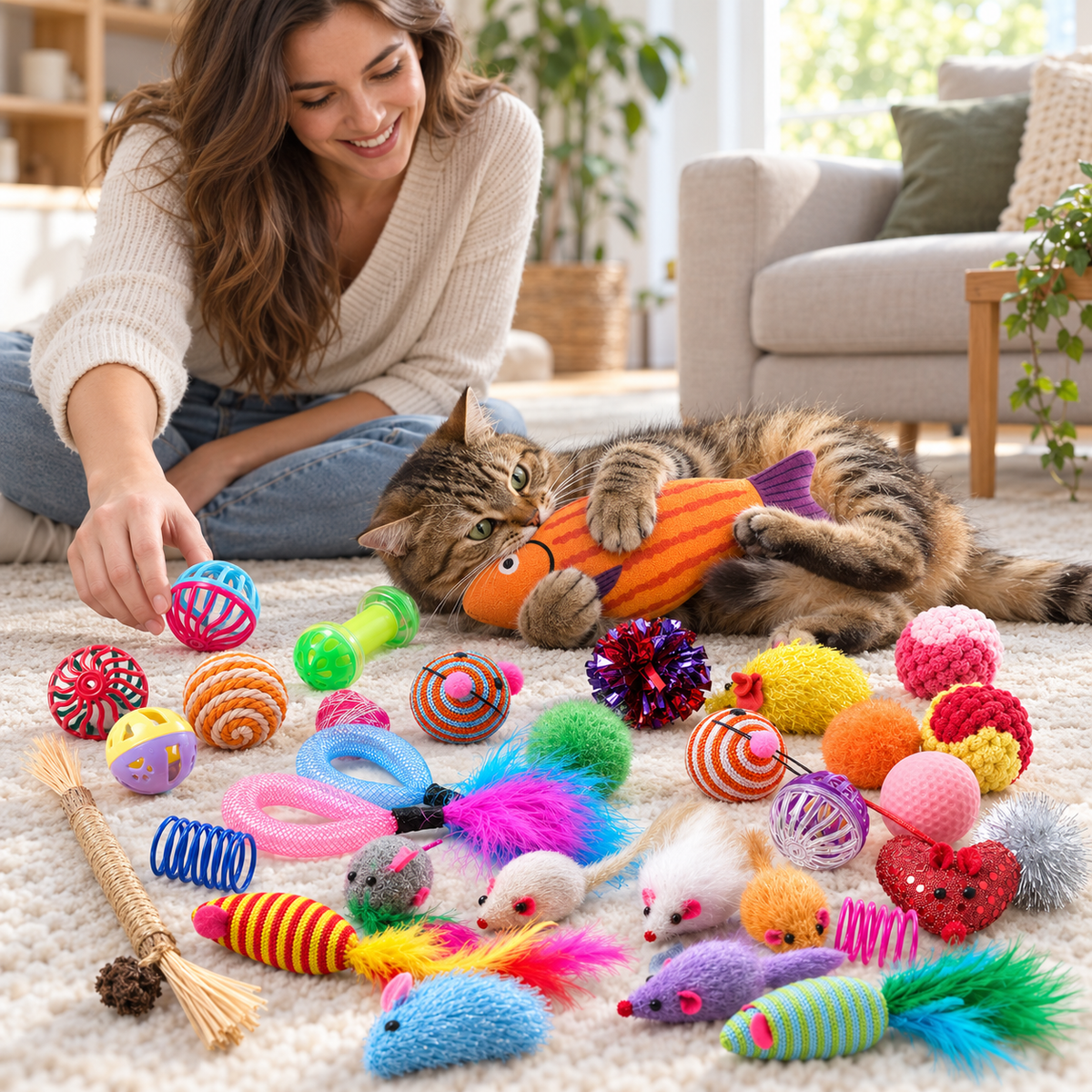 POUPIPETS Cat Toy Variety Pack – 20 Piece Interactive Kit with Catnip Mice & Balls