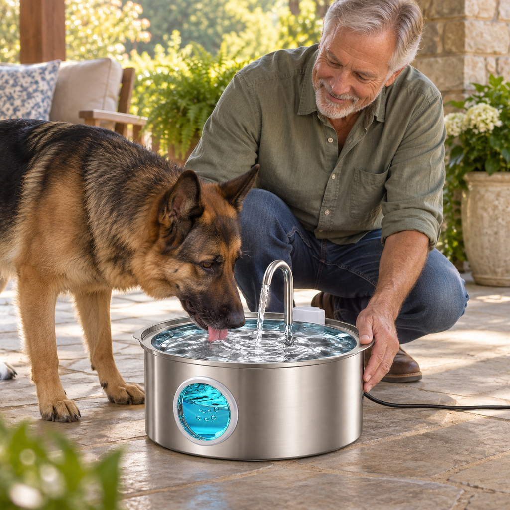 POUPIPETS Dog Water Fountain – 7L Stainless Steel Large Dog Drinking Fountain