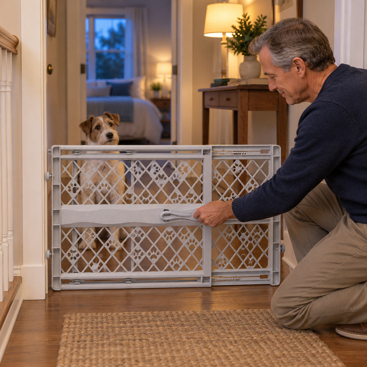 POUPIPETS Pet Gate – 26–40" Expandable Pressure Mount Dog Gate, 23" Tall, No Tools