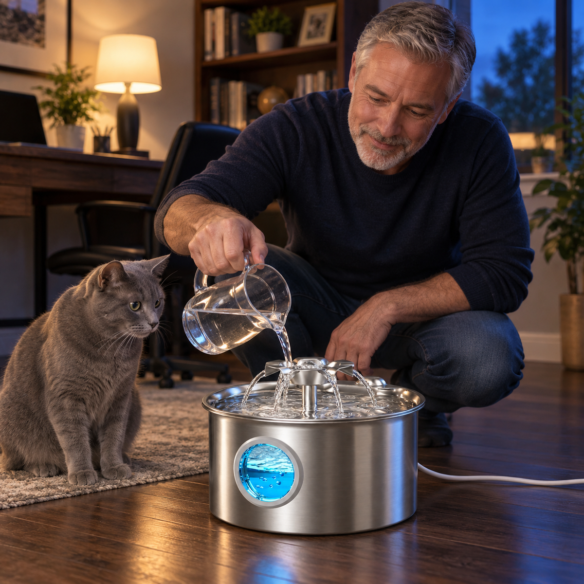 POUPIPETS Cat Water Fountain – 2.6L Stainless Steel Pet Fountain with Dual Flow Modes