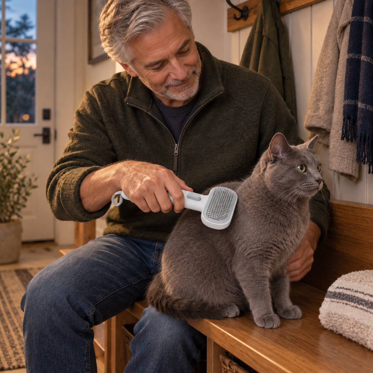 POUPIPETS Cat Slicker Brush, Self-Cleaning Shedding & Grooming Brush for Long & Short Hair