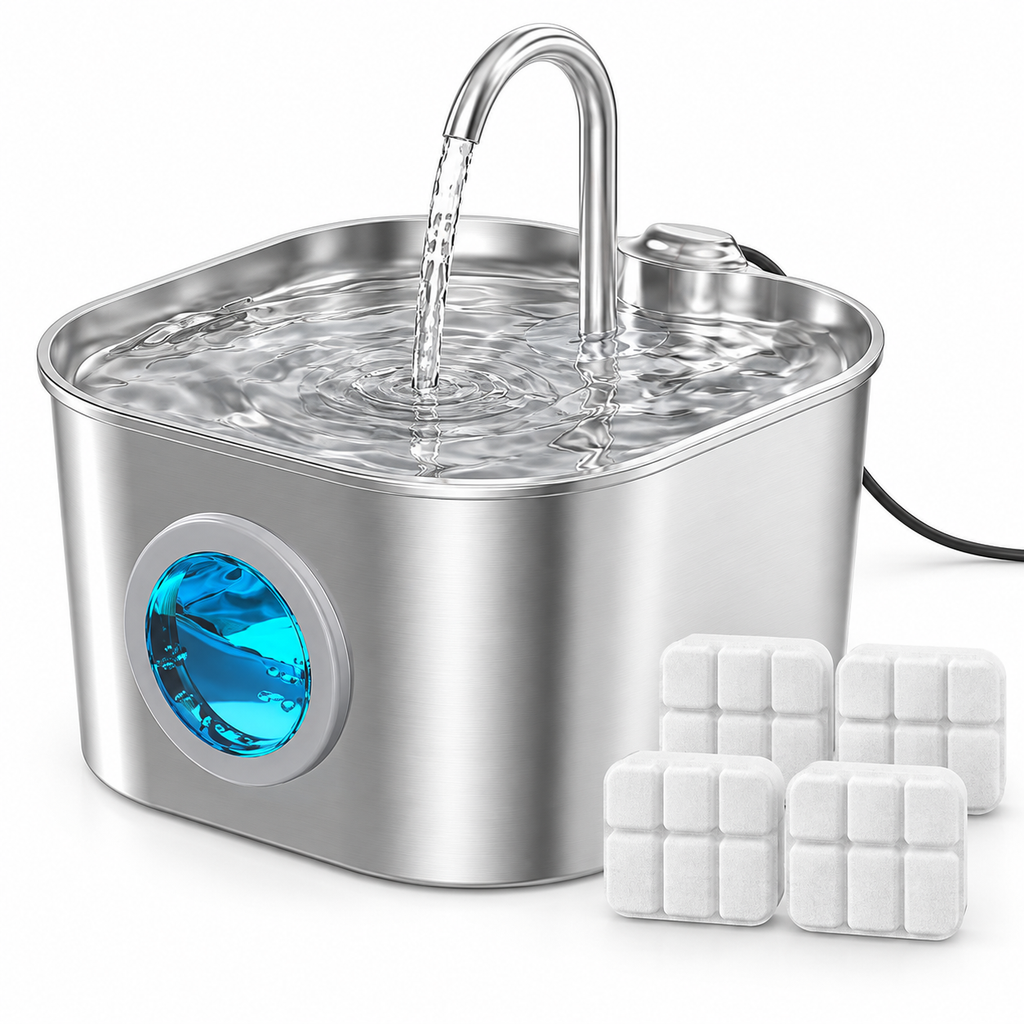 POUPIPETS Cat Water Fountain – 74oz Stainless Steel Indoor Pet Drinking Fountain