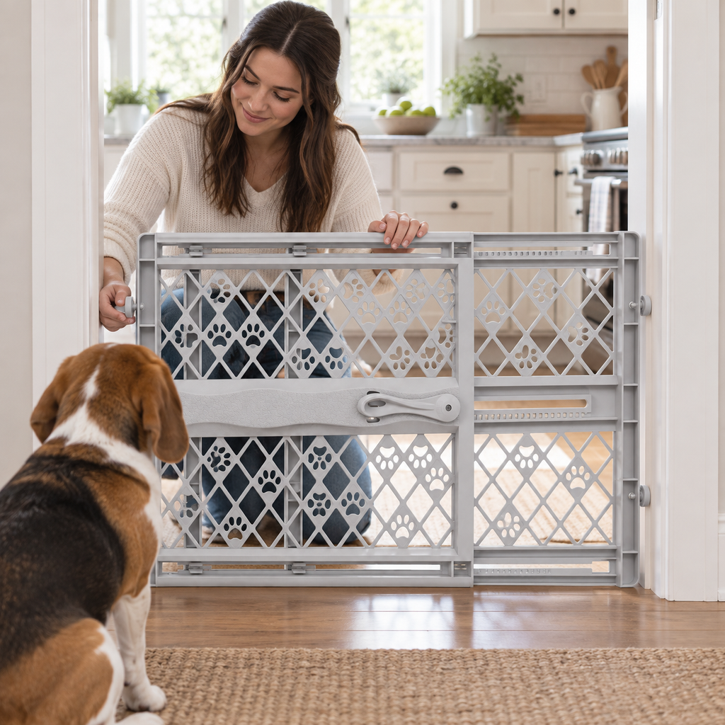 POUPIPETS Pet Gate – 26–40" Expandable Pressure Mount Dog Gate, 23" Tall, No Tools