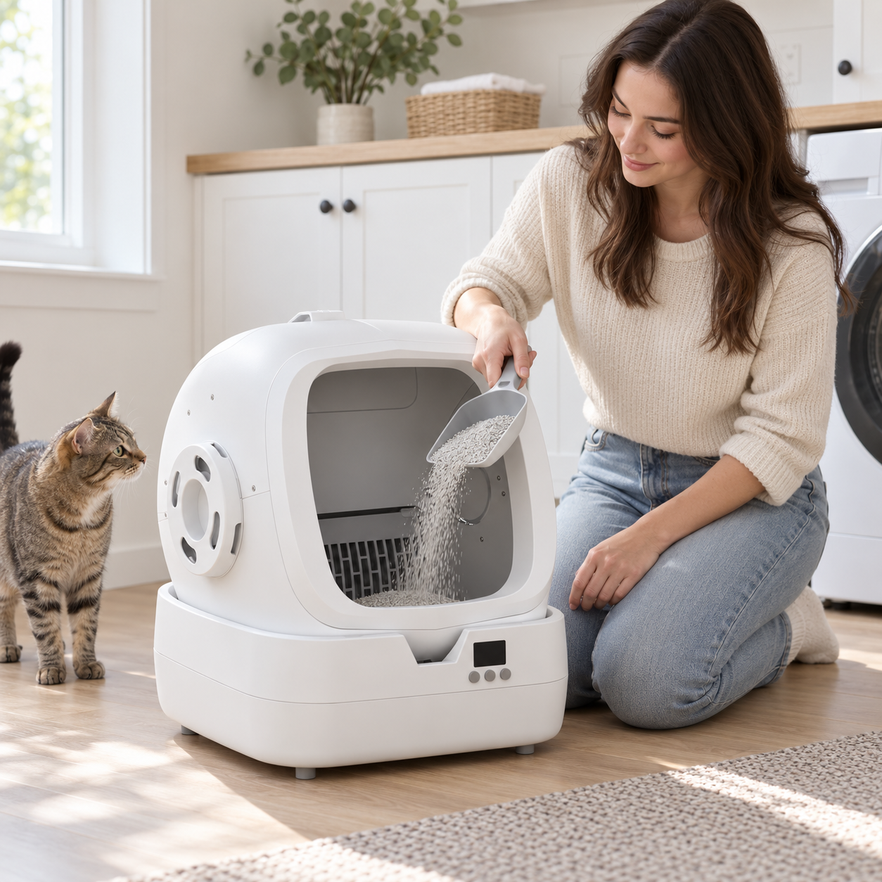 POUPIPETS Automatic Cat Litter Box – Self Cleaning, App Control, Weight Monitor, Quiet