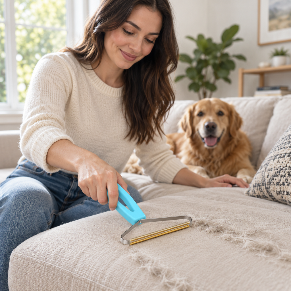 POUPIPETS Pet Hair Remover – Dog & Cat Fur Carpet Rake with Ergonomic Handle
