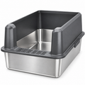 POUPIPETS Cat Litter Box – XL Stainless Steel High Sided Open Top Pan with Scoop