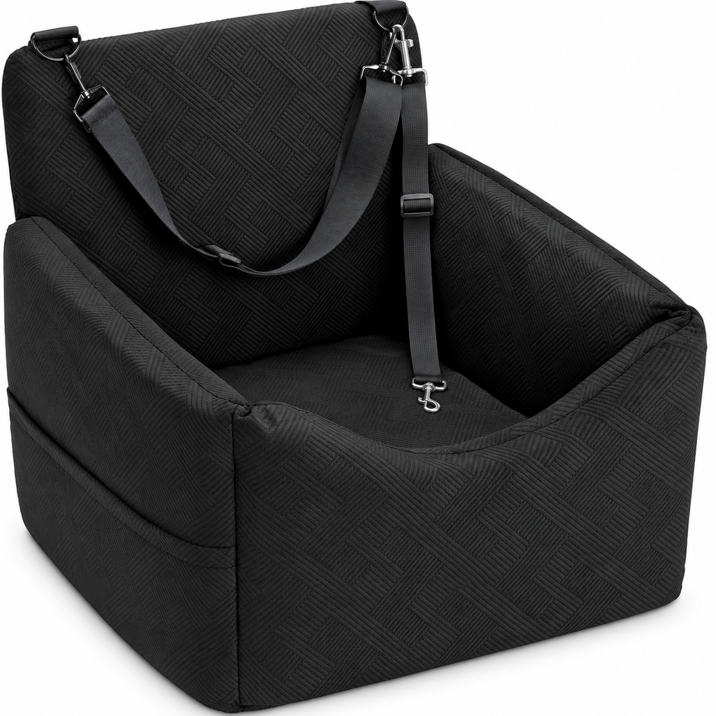 POUPIPETS Dog Car Seat – Booster Bed with Safety Belt, Washable Cover & Storage Pockets