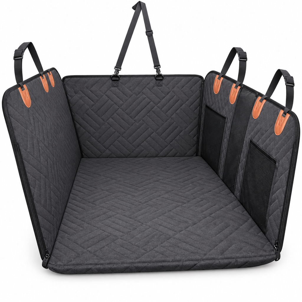POUPIPETS Dog Car Seat Cover – Hard Bottom Back Seat Extender Hammock for Large Dogs