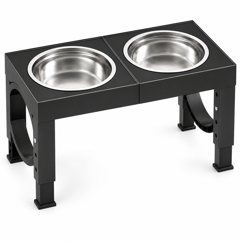 POUPIPETS Elevated Dog Bowls – Adjustable Raised Stand, 2 Stainless Steel Bowls, Large Dogs