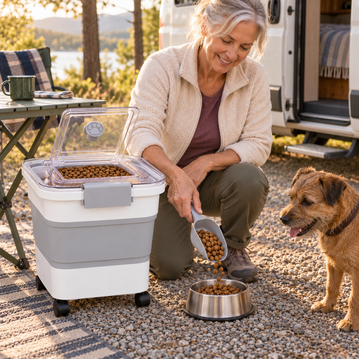 POUPIPETS Dog Food Storage Container – Collapsible 23 lb Airtight Rolling Bin