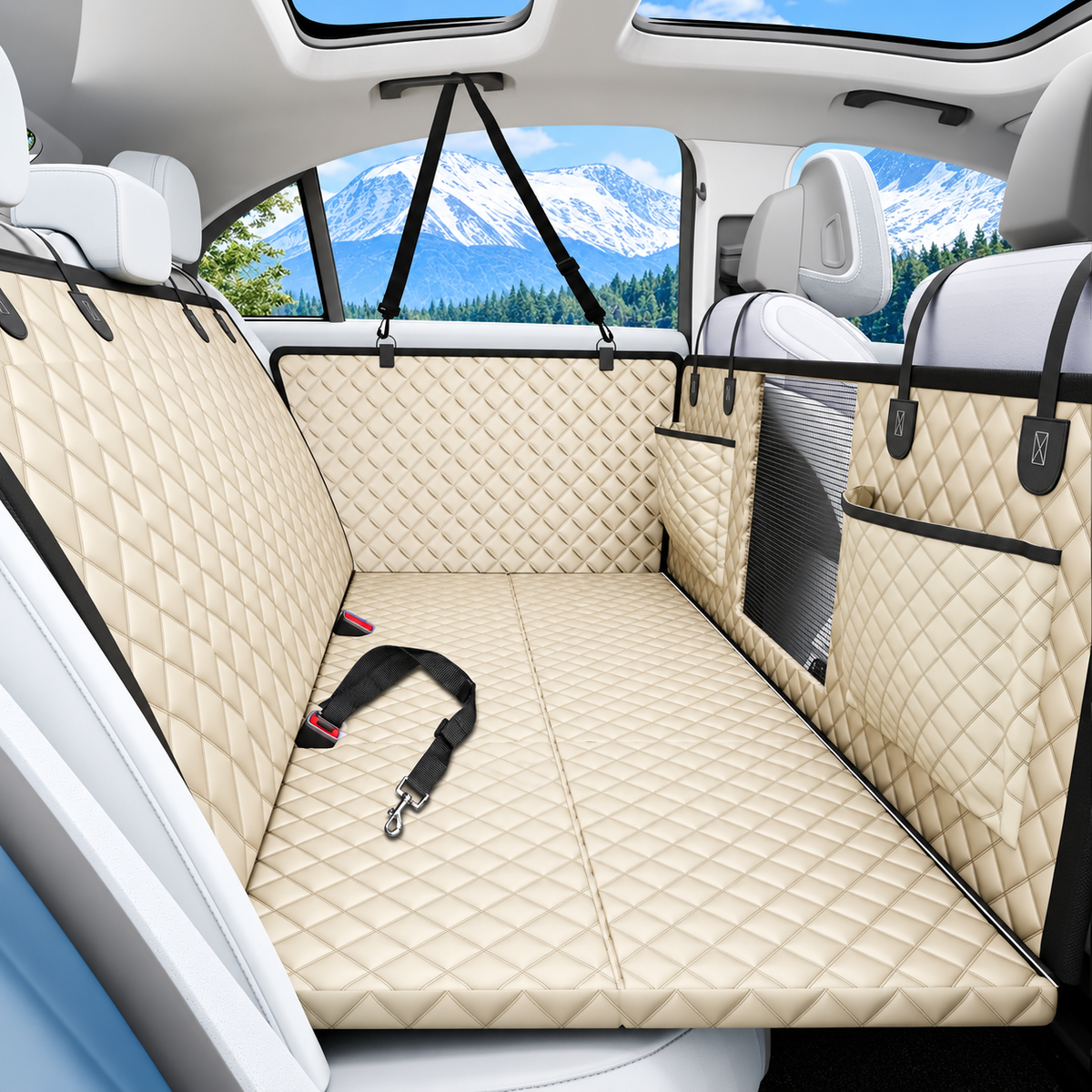 POUPIPETS Dog Car Seat Cover – Hard Bottom Back Seat Hammock, 400 lb Support