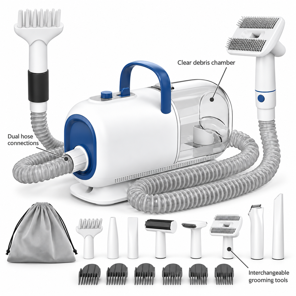 POUPIPETS 8-in-1 Dog Grooming Vacuum & Dryer – Shedding, Drying & Trimming Kit