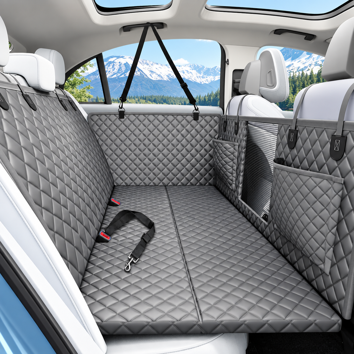 POUPIPETS Dog Car Seat Cover – Hard Bottom Back Seat Hammock, 400 lb Support
