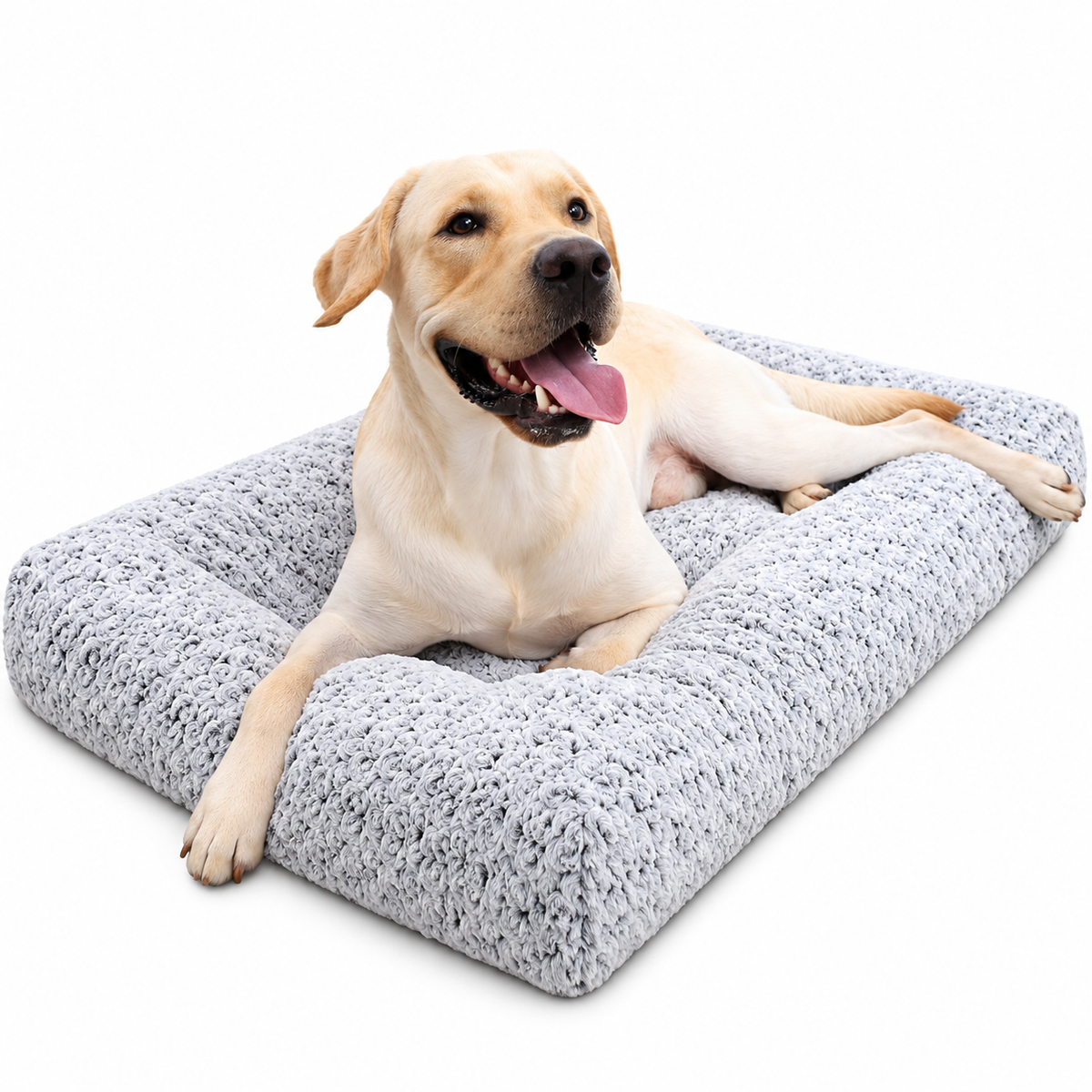 POUPIPETS Dog Bed – Washable Plush Crate Mat, Soft Cushioned 35 x 23 Inch Gray