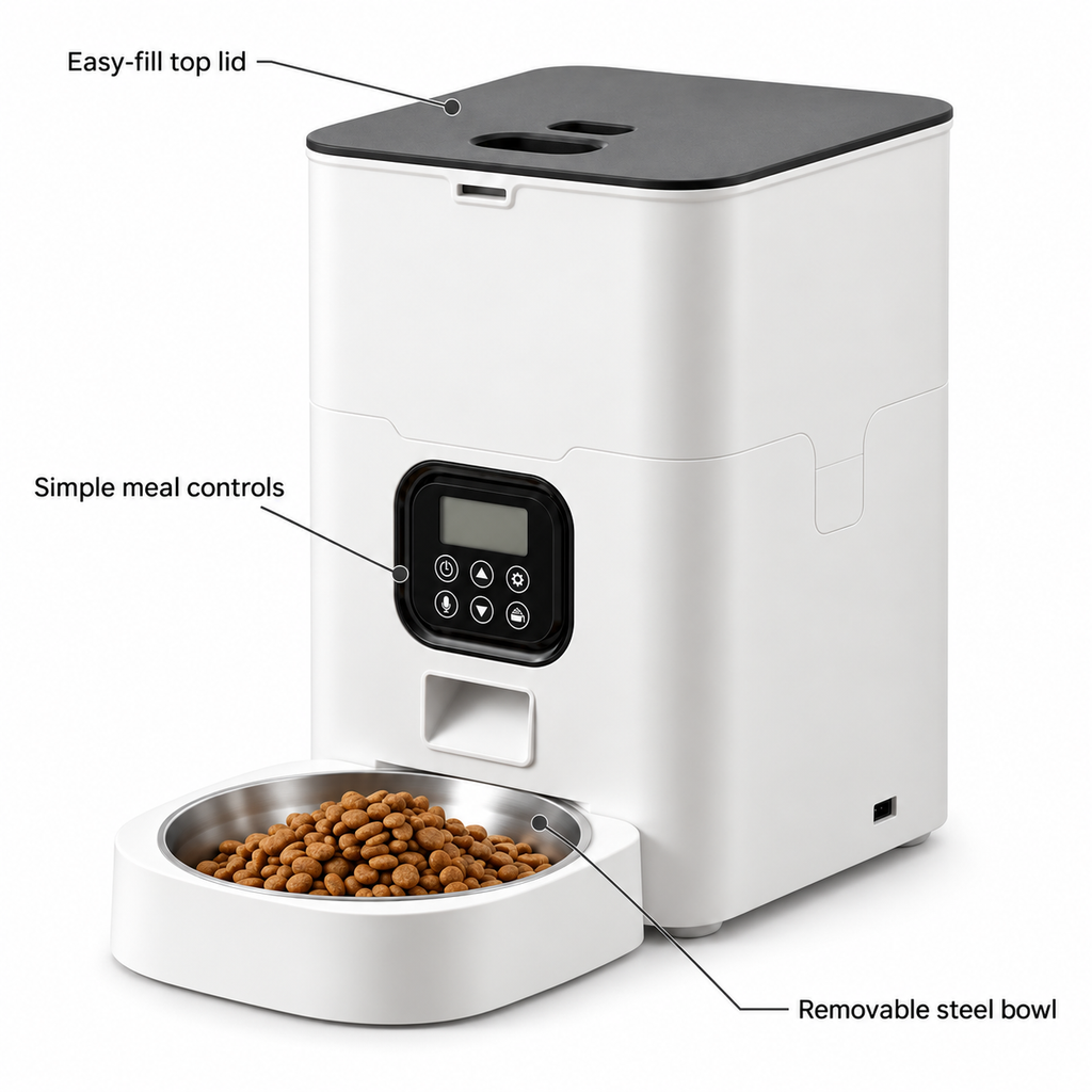 POUPIPETS Automatic Pet Feeder, 4L Timed Dry Food Dispenser, 4 Meals Daily