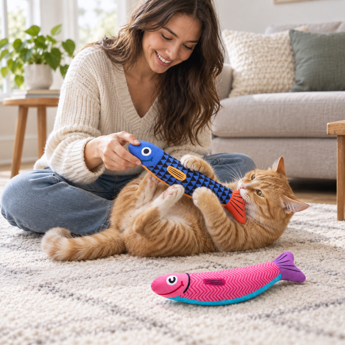 POUPIPETS Catnip Kicker Toys – Fish Cat Toys with 5000mg Catnip & Silvervine